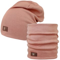 Bavlněná čepice s nákrčníkem Pastels DOUBLE set - vzor 57 - pudrová