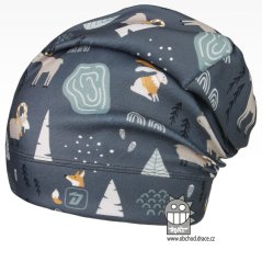 Fleecová čepice Yetti - vzor 04 - šedá, lesní zvířátka