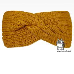 Čelenka pletená Twist - vzor 10 - hořčicová