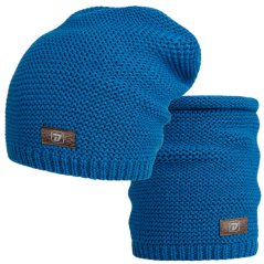 Čepice pletená a nákrčník Colors set - vzor 049 - modrá