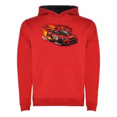 Dětská mikina s kapucí Urban - vzor 0033 - červená/černá/závodní auto