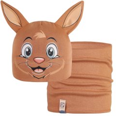 Dětská bavlněná čepice s nákrčníkem Zoo - zvířátka - vzor 16 - velbloudí hnědá - králíček
