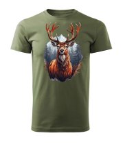 Bavlněné unisex tričko s potiskem - vzor 0011 - khaki zelená tmavá/Jelen