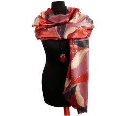 Dámská elegantní šála - vzor 004 - bordó - listy