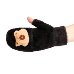 Dětské pletené palcové rukavice 8 - 99 let - vzor 010 - černá - kapybara