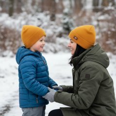 Merino pletená čepice Urban - vzor 35 - hořčicová