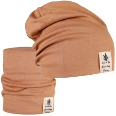 Bavlněná čepice s nákrčníkem Pastels DOUBLE set - vzor 48 - velbloudí hnědá