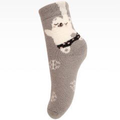 Dětské vlněné ponožky - vzor 004 - šedá - medvídek