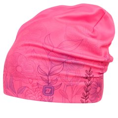 Fleecová čepice Yetti - vzor 52 - růžová neon - květiny