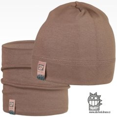 Set bavlněné čepice a nákrčníku Alan - vzor 22 - hnědofialová