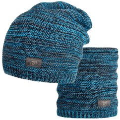 Čepice pletená a nákrčník Colors set - vzor 054 - tyrkysová melír
