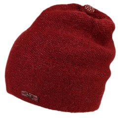 Dámská zimní pletená čepice s příměsí vlny a králičí srsti - vzor 008 - bordo