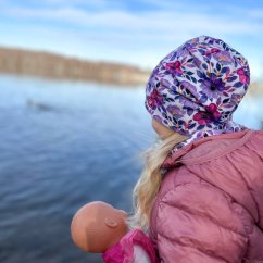 Fleecová čepice Yetti - vzor 20 - fialová, květy