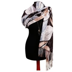 Dámská elegantní šála - vzor 071 - černá / bílá - květiny