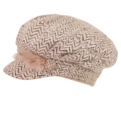 Dámský pletený baret s kšiltem - vzor 19 - béžová - cik cak