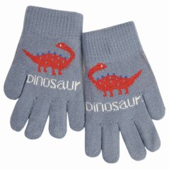 Dětské pletené prstové rukavice 4 - 6 let - vzor 019 - modrozelená - dino