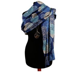 Dámská elegantní šála - vzor 047 - modré - květiny