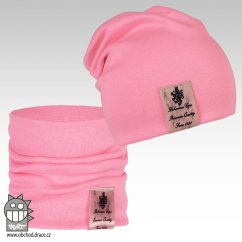 Bavlněná čepice s nákrčníkem Pastels DOUBLE set - vzor 06 - růžová