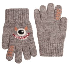 Dětské pletené prstové rukavice 4 - 7 let - vzor 079 - šedá - monster