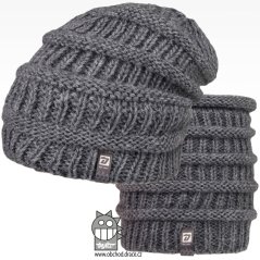 Čepice pletená a nákrčník Etna set - vzor 02 - středně šedá