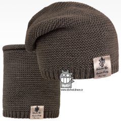 Čepice pletená a nákrčník Colors set - vzor 21 - šedohnědá