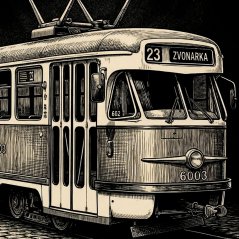 Pánské bavlněné tričko - vzor 001 - černá / historická tramvaj