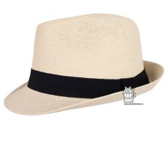 Letní chlapecký klobouk/slamák - Trilby - vzor 008 - krémová