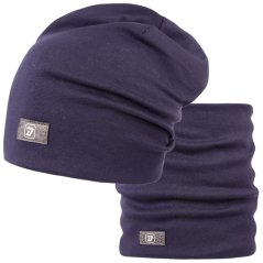 Bavlněná čepice s nákrčníkem Pastels DOUBLE set - vzor 76 - tmavě modrá