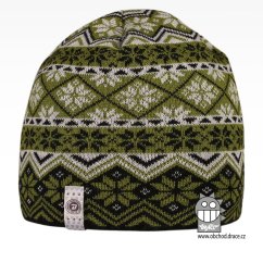 Merino pletená čepice Oslo - vzor 05 - černá / zelená / šedá