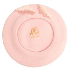 Dámský vlněný baret s výšivkou- vzor 066- světle růžová