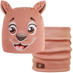 Dětská bavlněná čepice s nákrčníkem Zoo - zvířátka - vzor 12 - pudrová - pejsek