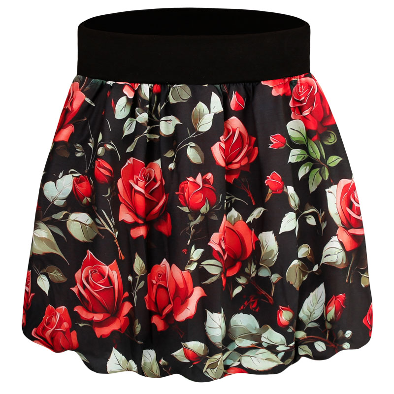 Dětská balonová sukně Bella - vzor 41 - černá - růže