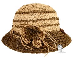 Letní dámský klobouk/slamák -  Cloche - vzor 005 - béžová/zelená