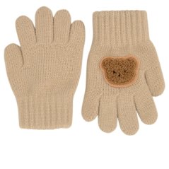 Dětské pletené prstové rukavice 2 - 4 roky - vzor 078 - béžová - medvídek