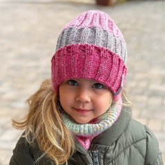 Pletená melírovaná  čepice - Nordic  vzor 09 - růžová/šedá