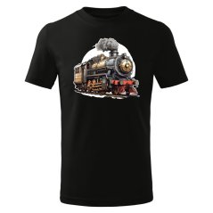 Dětské bavlněné tričko s potiskem - vzor 064 - černá / vlak