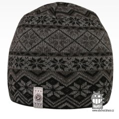 Merino pletená čepice Oslo - vzor 01 - černá / šedá