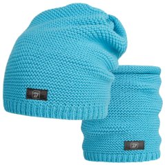 Čepice pletená a nákrčník Colors set - vzor 048 - světle tyrkysová