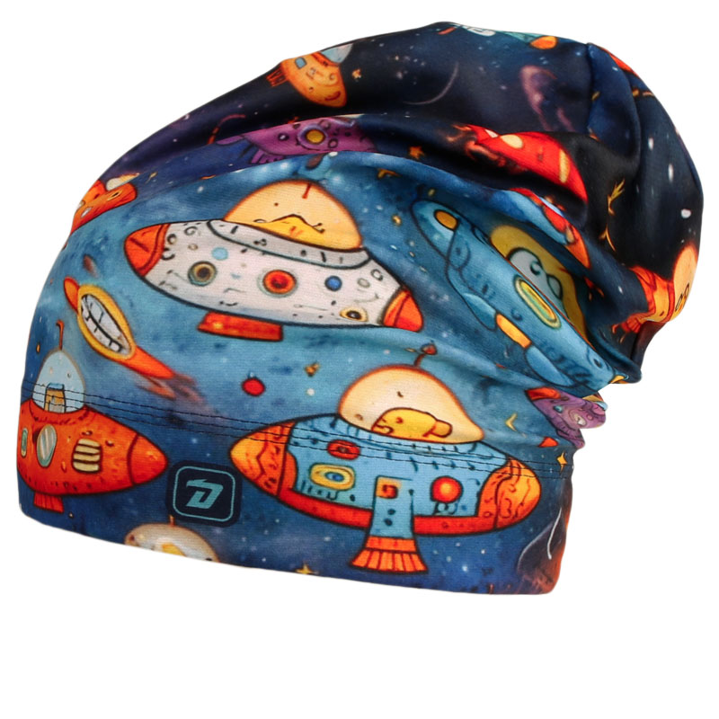 Fleecová čepice Yetti - vzor 45 - modrá - vesmír