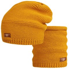 Čepice pletená a nákrčník Colors set - vzor 057 - tmavá hořčicová