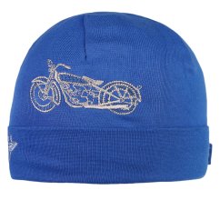 Bavlněná čepice  DOPRODEJ - vzor 063 - modrá - motorka