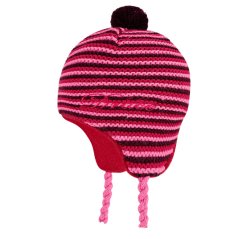 Dětská zimní pletená laponka AKCE / DOPRODEJ - vzor 231 - růžová - proužek