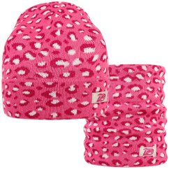 Merino pletená čepice a nákrčník Urban - vzor 23 - růžová / bílá - leopard