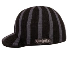 Zimní pletená čepice  s kšiltem - AKCE / DOPRODEJ - vzor 204 - černá / šedá - proužek
