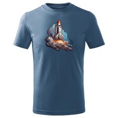 Dětské bavlněné tričko s potiskem - vzor 0001 - denim / raketa