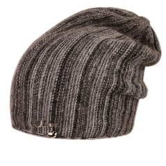 Dámská zimní pletená čepice s příměsí vlny a králičí srsti - vzor 010 - šedá / černá