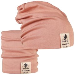Bavlněná čepice s nákrčníkem Pastels DOUBLE set - vzor 50 - pudrová