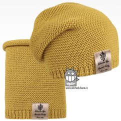 Čepice pletená a nákrčník Colors set - vzor 11 - zelenozlatá