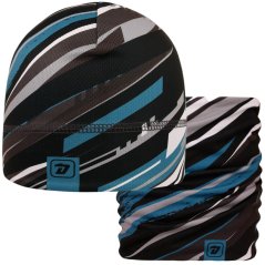 Set funkční čepice a nákrčníku Bruno - vzor 017 - černá / šedá / petrolejová - abstrakt