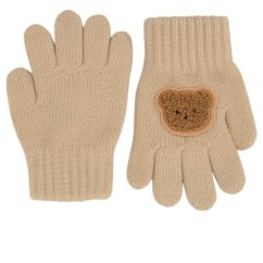 Dětské pletené prstové rukavice 2 - 4 roky - vzor 078 - béžová - medvídek
